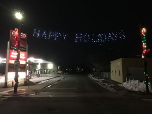 Happy Holidays lights by the Strasburg Convenience Store
