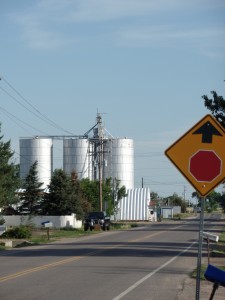 Grain towers and sign