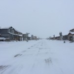 Snowy street, looking north
